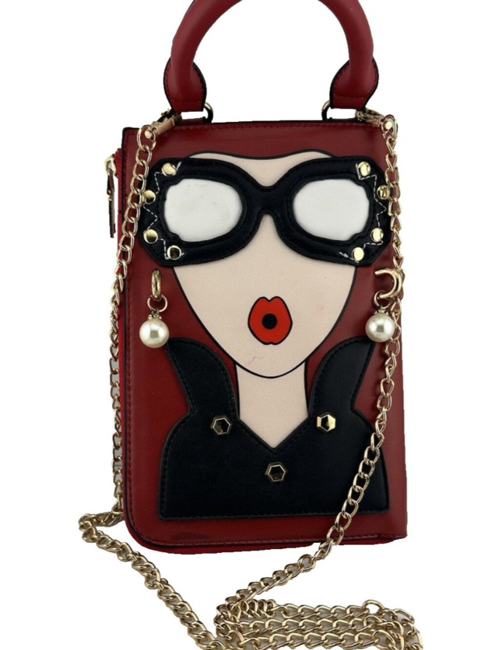 Joseph D'Arezzo Chic Sunglass Girl Zip Around Crossbody Red Mint Condition